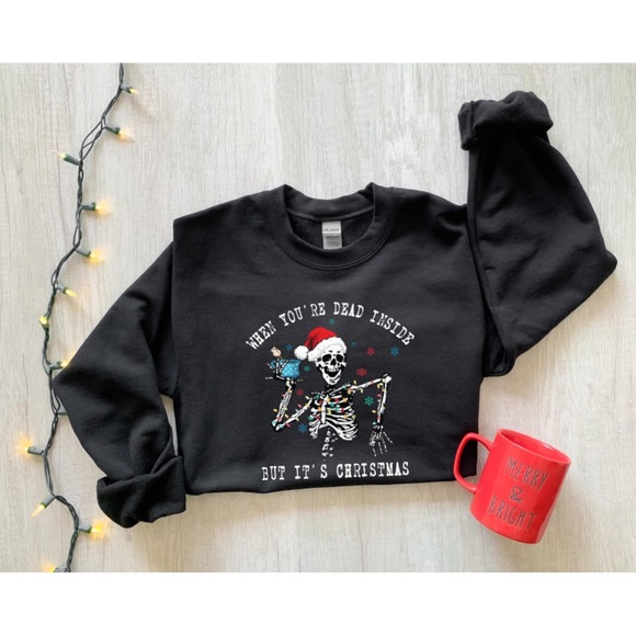 ✨HP✨ NWOT When You’re Dead Inside But It’s Christmas Skeleton Sweatshirt XL Gray - Picture 5 of 9